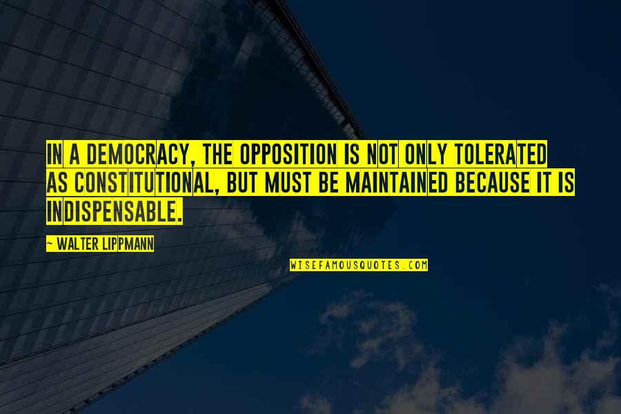 Coconspirators Quotes By Walter Lippmann: In a democracy, the opposition is not only