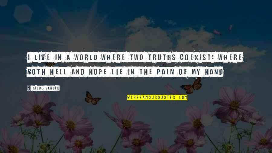 Coexist Quotes By Alice Sebold: I live in a world where two truths