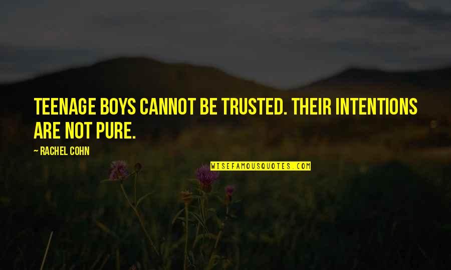 Cohn's Quotes By Rachel Cohn: Teenage boys cannot be trusted. Their intentions are