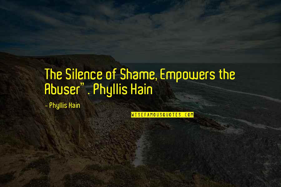 Cohosts Today Quotes By Phyllis Hain: The Silence of Shame, Empowers the Abuser". Phyllis