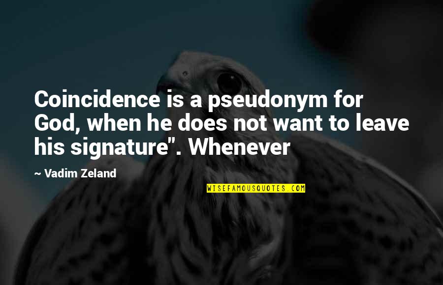 Coincidence And God Quotes By Vadim Zeland: Coincidence is a pseudonym for God, when he