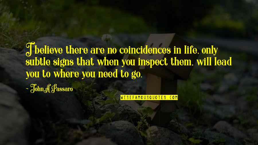 Coincidences In Life Quotes By JohnA Passaro: I believe there are no coincidences in life,