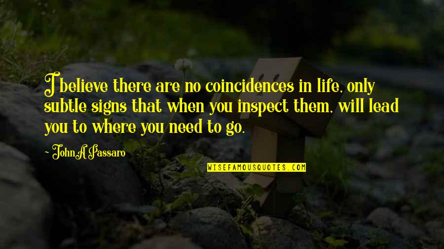 Coincidences Quotes By JohnA Passaro: I believe there are no coincidences in life,