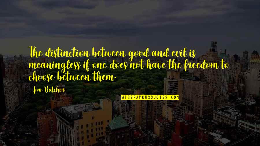 Colasantis Highland Quotes By Jim Butcher: The distinction between good and evil is meaningless Colasantis Highland Quotes By Jim Butcher: The distinction between good and evil is meaningless