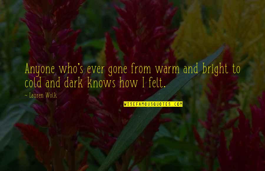 Cold And Dark Quotes By Lauren Wolk: Anyone who's ever gone from warm and bright