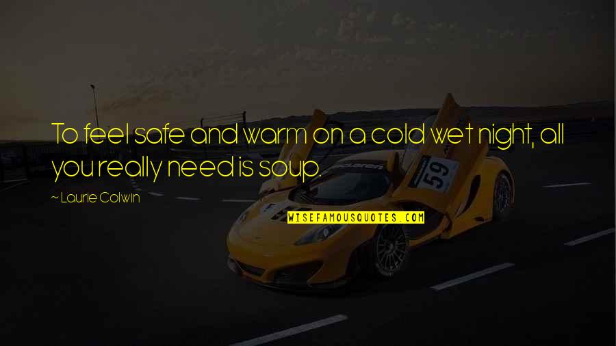 Cold And Warm Quotes By Laurie Colwin: To feel safe and warm on a cold