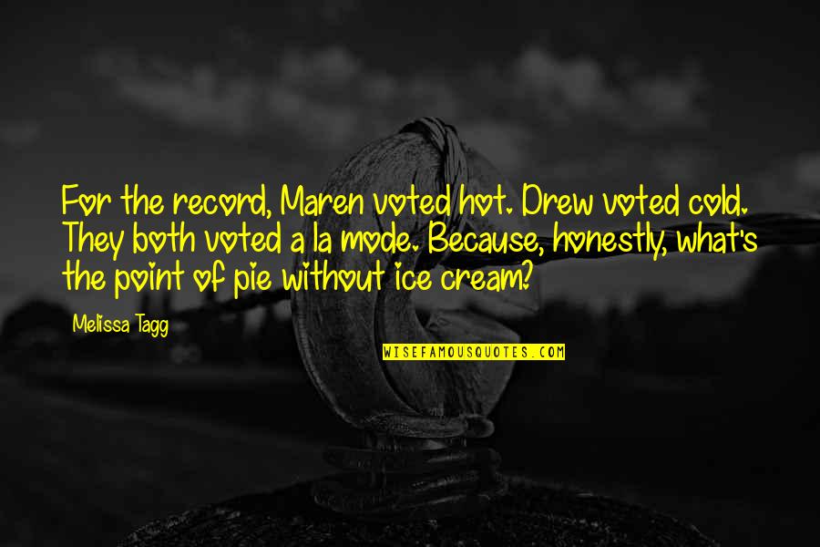 Cold As Ice Quotes By Melissa Tagg: For the record, Maren voted hot. Drew voted