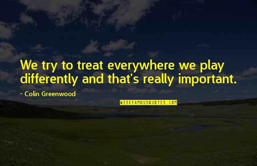 Colin Greenwood Quotes By Colin Greenwood: We try to treat everywhere we play differently
