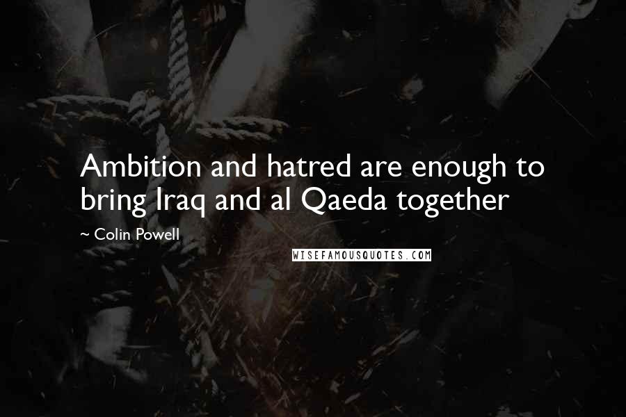 Colin Powell quotes: Ambition and hatred are enough to bring Iraq and al Qaeda together