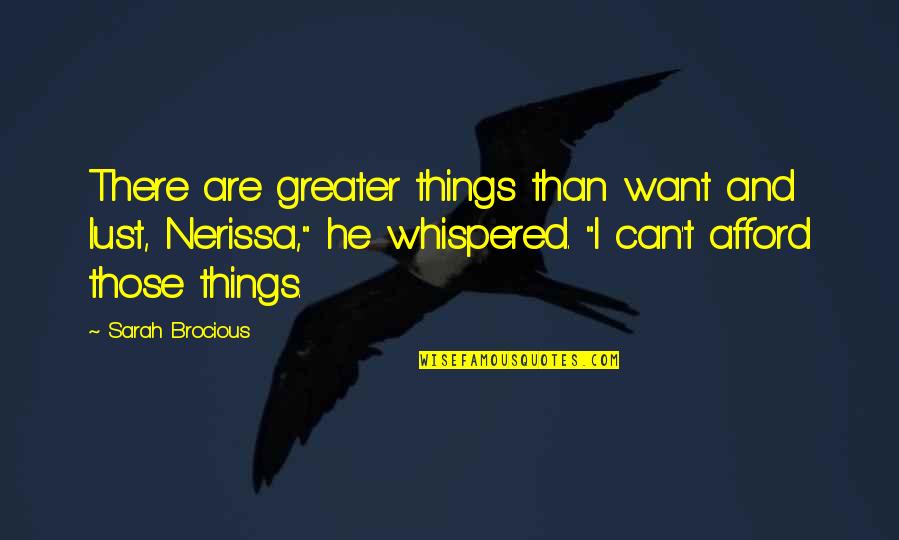 Colleagues Quotes And Quotes By Sarah Brocious: There are greater things than want and lust,