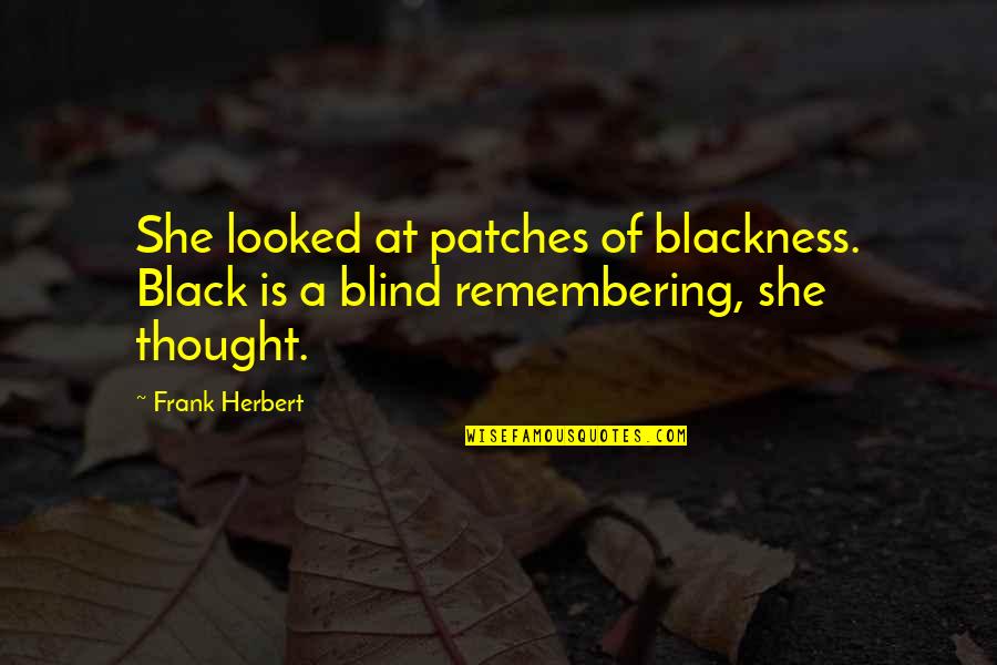 Collecteth Quotes By Frank Herbert: She looked at patches of blackness. Black is