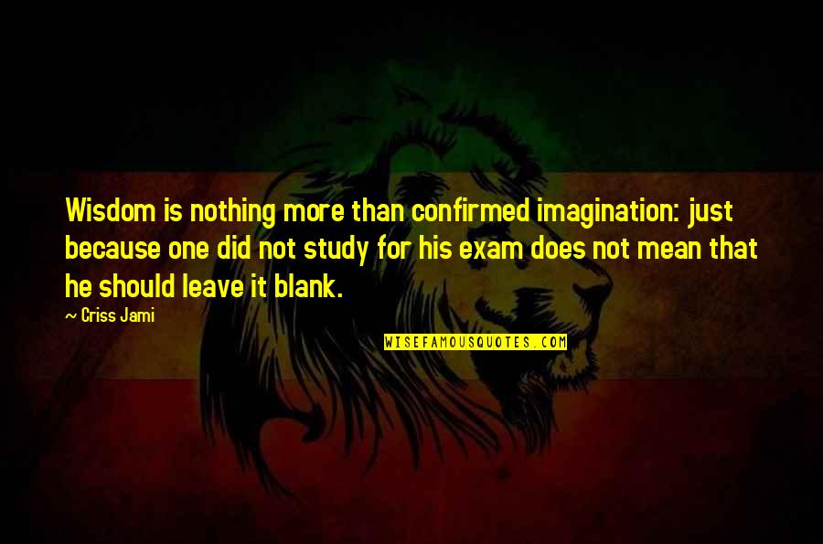College Study Quotes By Criss Jami: Wisdom is nothing more than confirmed imagination: just