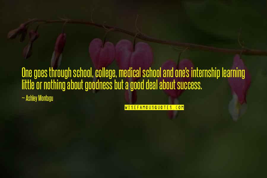College Success Quotes By Ashley Montagu: One goes through school, college, medical school and