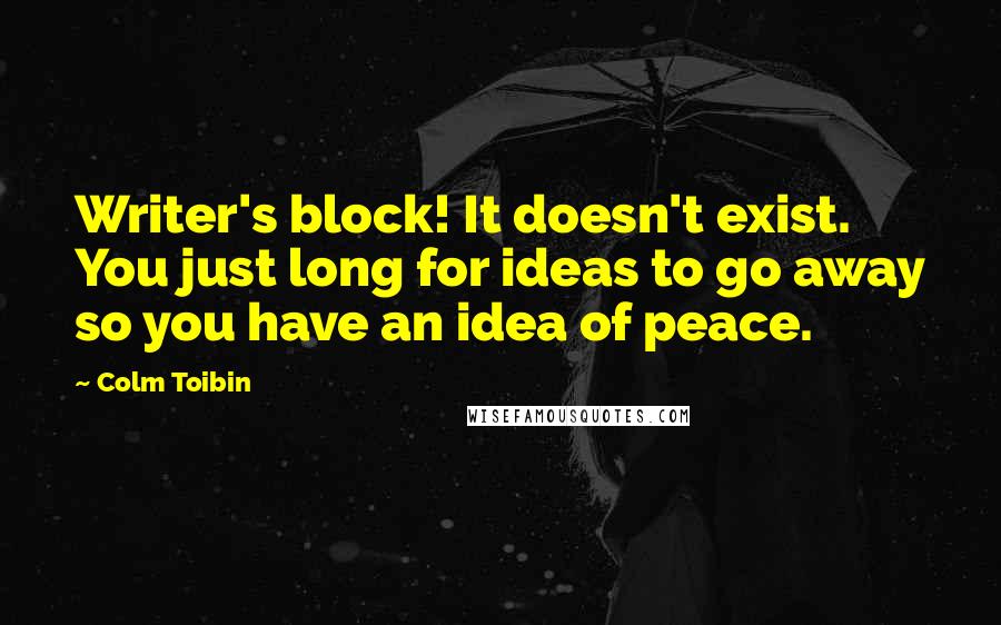 Colm Toibin quotes: Writer's block! It doesn't exist. You just long for ideas to go away so you have an idea of peace.