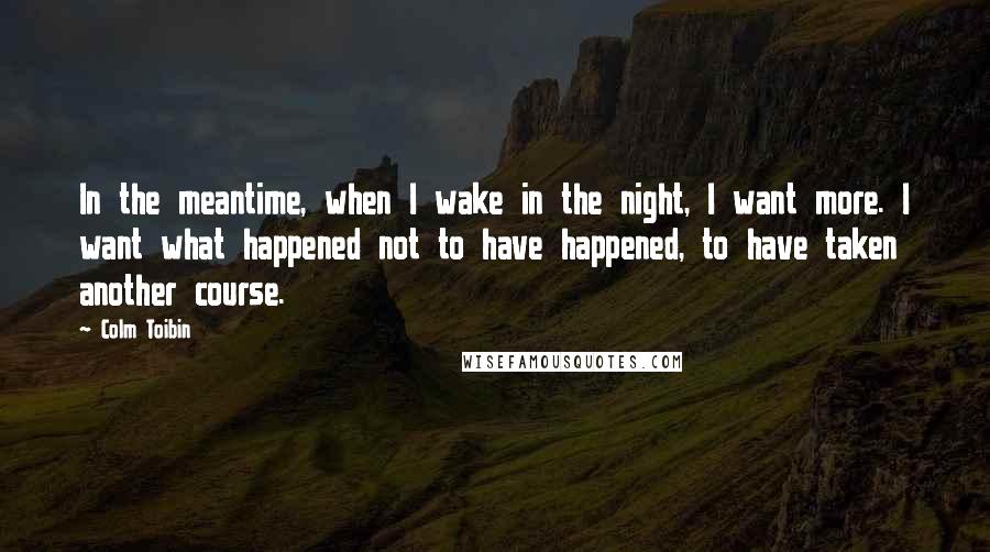 Colm Toibin quotes: In the meantime, when I wake in the night, I want more. I want what happened not to have happened, to have taken another course.