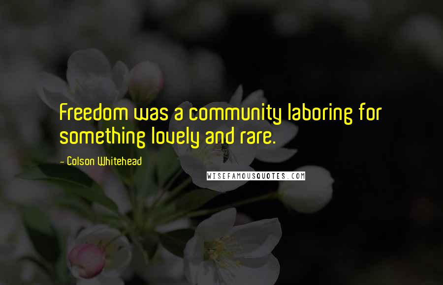 Colson Whitehead quotes: Freedom was a community laboring for something lovely and rare.