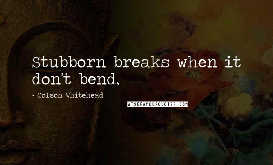 Colson Whitehead quotes: Stubborn breaks when it don't bend,