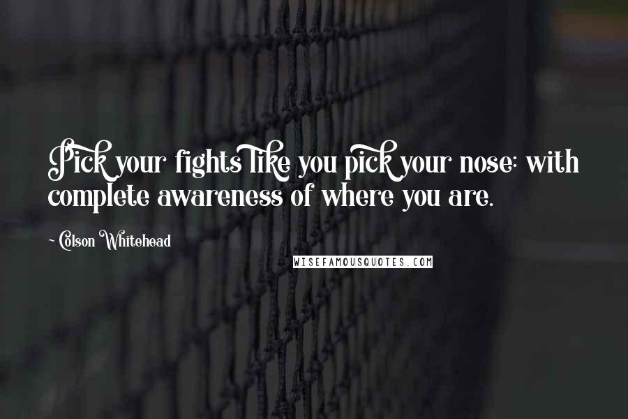 Colson Whitehead quotes: Pick your fights like you pick your nose: with complete awareness of where you are.