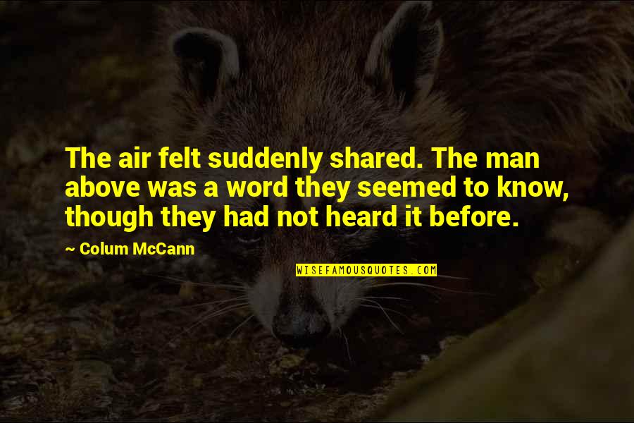 Colum Quotes By Colum McCann: The air felt suddenly shared. The man above