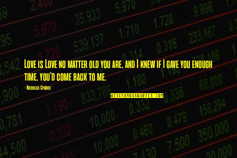 Come Back In Love Quotes By Nicholas Sparks: Love is Love no matter old you are,
