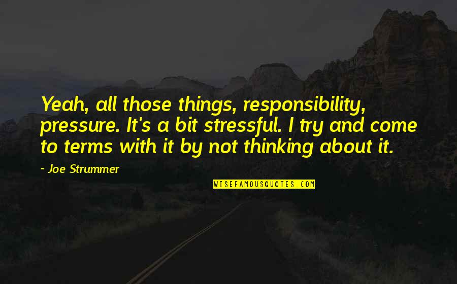 Come To Terms Quotes By Joe Strummer: Yeah, all those things, responsibility, pressure. It's a