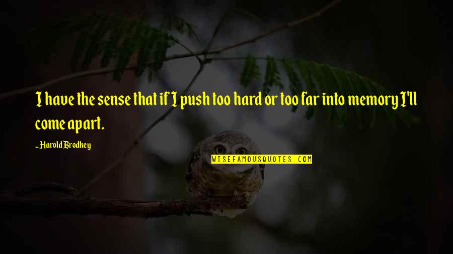 Come Too Far Quotes By Harold Brodkey: I have the sense that if I push