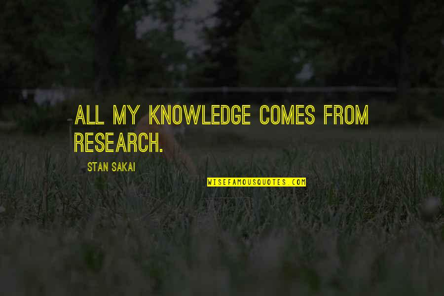 Comes From Quotes By Stan Sakai: All my knowledge comes from research.