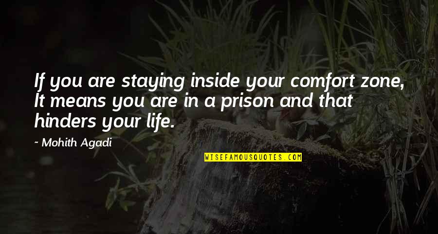 Comfort Is A Prison Quotes By Mohith Agadi: If you are staying inside your comfort zone,