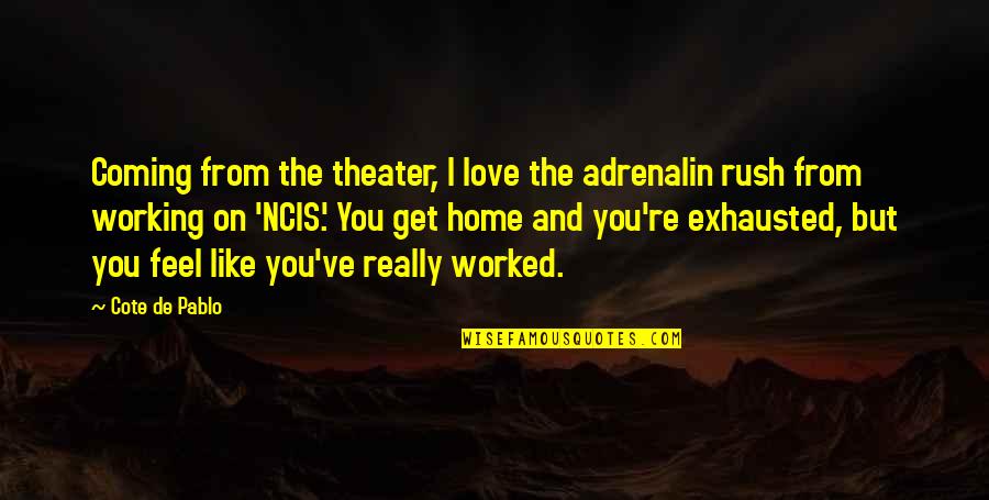 Coming Home Soon Love Quotes By Cote De Pablo: Coming from the theater, I love the adrenalin