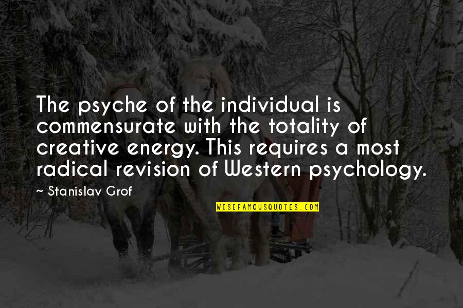 Commensurate Quotes By Stanislav Grof: The psyche of the individual is commensurate with