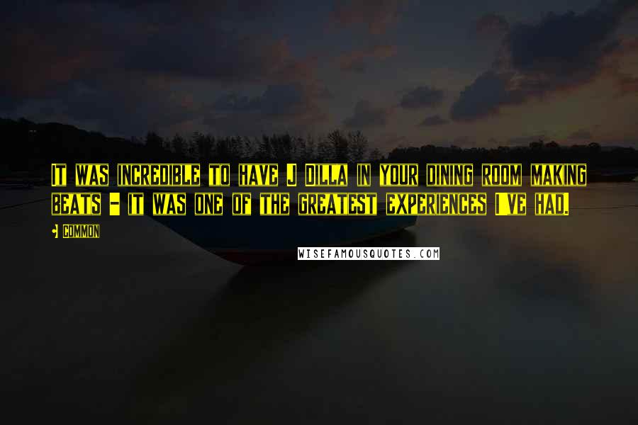 Common quotes: It was incredible to have J Dilla in your dining room making beats - it was one of the greatest experiences I've had.