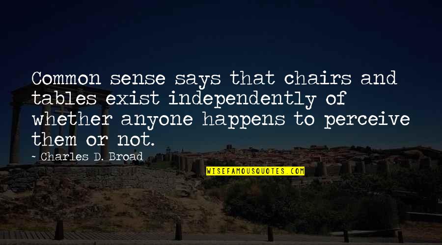 Common Sense Not Common Quotes By Charles D. Broad: Common sense says that chairs and tables exist Common Sense Not Common Quotes By Charles D. Broad: Common sense says that chairs and tables exist
