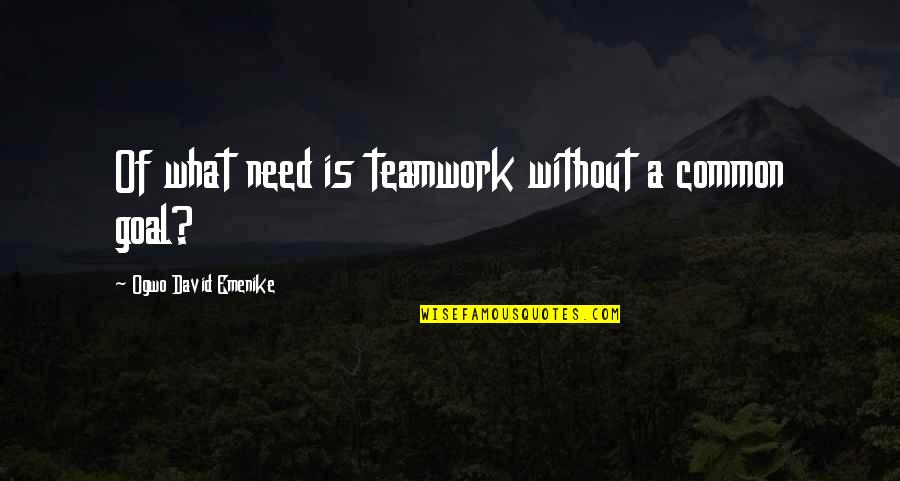 Common Team Quotes By Ogwo David Emenike: Of what need is teamwork without a common
