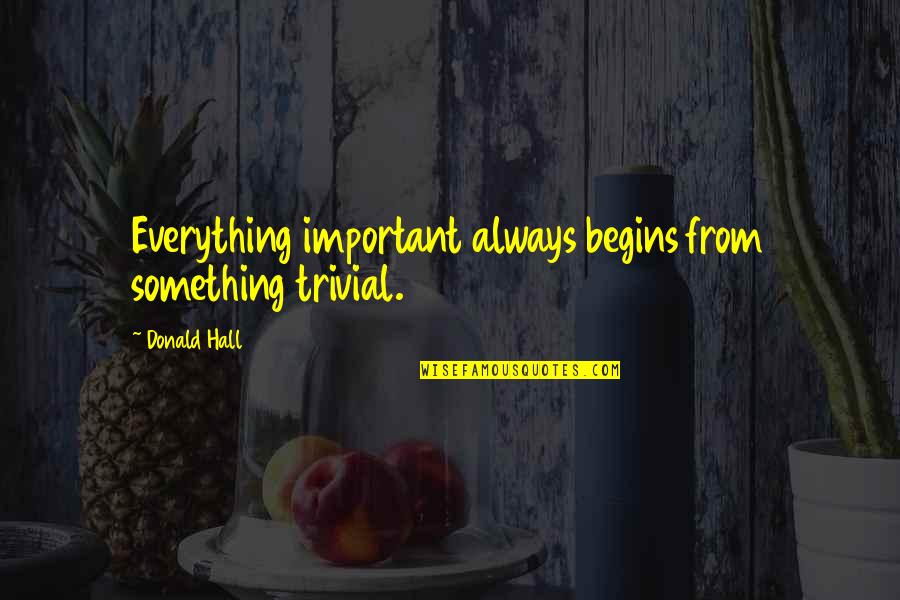 Communalism Quotes By Donald Hall: Everything important always begins from something trivial.