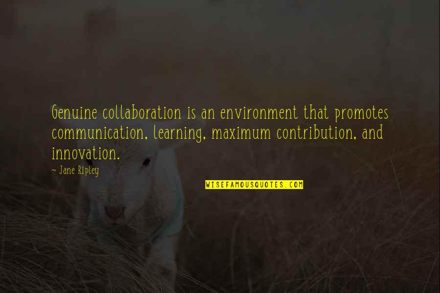 Communication And Quotes By Jane Ripley: Genuine collaboration is an environment that promotes communication,