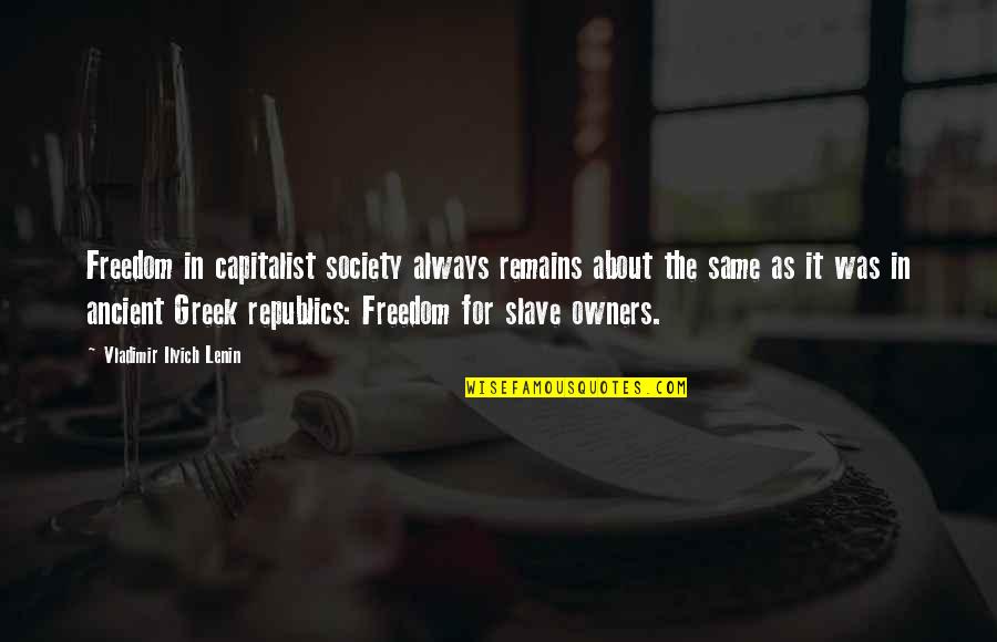 Communism And Socialism Quotes By Vladimir Ilyich Lenin: Freedom in capitalist society always remains about the