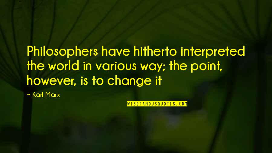 Communism By Karl Marx Quotes By Karl Marx: Philosophers have hitherto interpreted the world in various