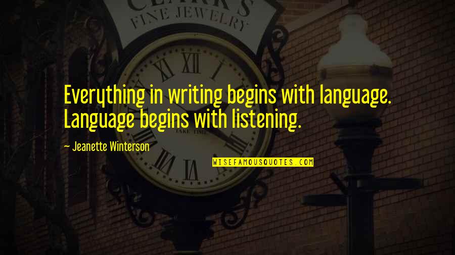 Communist Revolution Quotes By Jeanette Winterson: Everything in writing begins with language. Language begins
