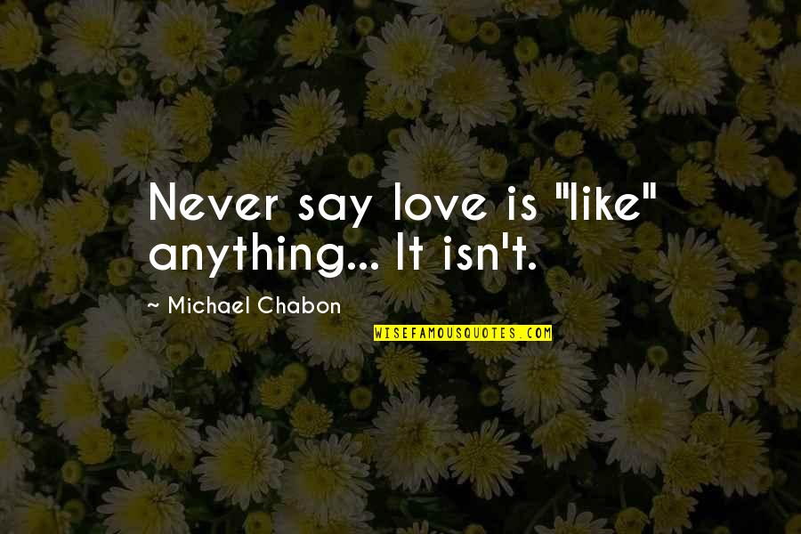 Companies Are Hiring Quotes By Michael Chabon: Never say love is "like" anything... It isn't.