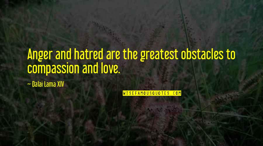 Compassion And Love Quotes By Dalai Lama XIV: Anger and hatred are the greatest obstacles to