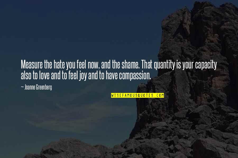 Compassion And Love Quotes By Joanne Greenberg: Measure the hate you feel now, and the