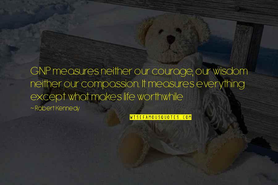 Compassion Wisdom Quotes By Robert Kennedy: GNP measures neither our courage, our wisdom neither Compassion Wisdom Quotes By Robert Kennedy: GNP measures neither our courage, our wisdom neither
