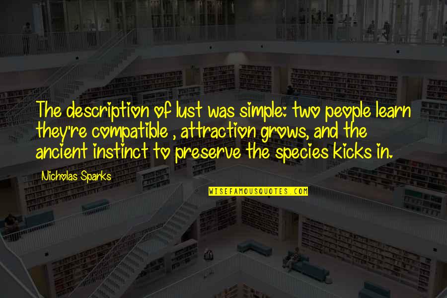 Compatible Quotes By Nicholas Sparks: The description of lust was simple: two people