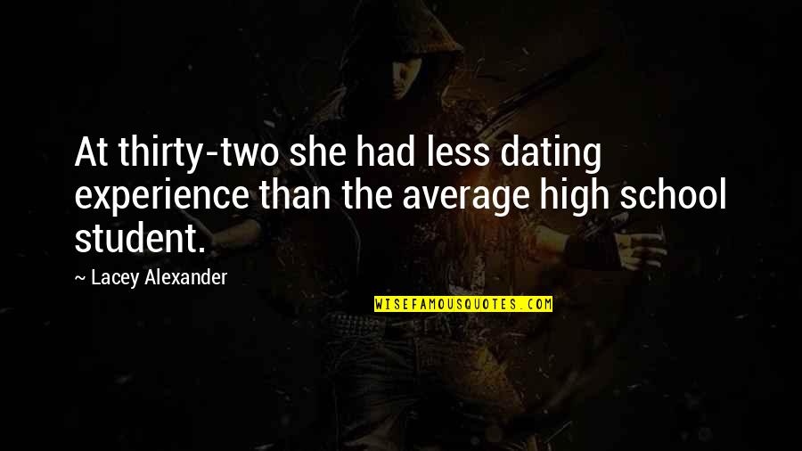 Complacenceness Quotes By Lacey Alexander: At thirty-two she had less dating experience than