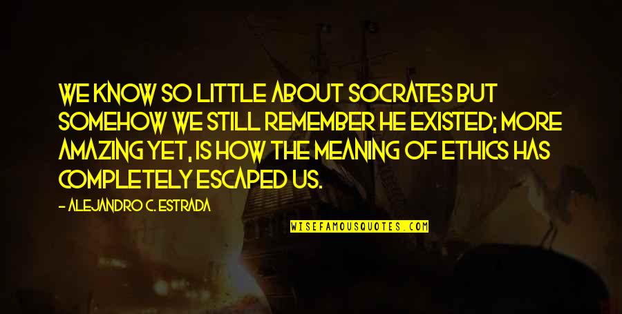 Completely Amazing Quotes By Alejandro C. Estrada: We know so little about Socrates but somehow Completely Amazing Quotes By Alejandro C. Estrada: We know so little about Socrates but somehow