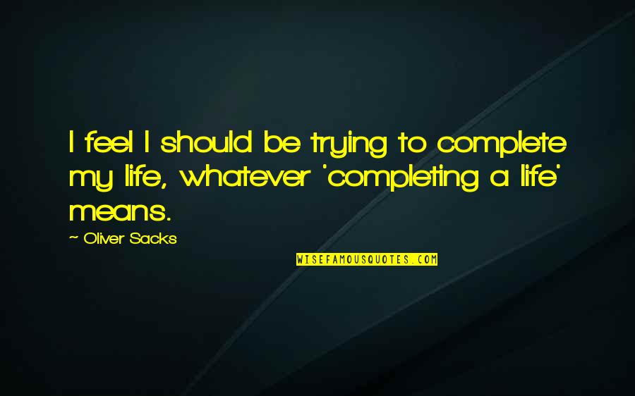 Completing Life Quotes By Oliver Sacks: I feel I should be trying to complete