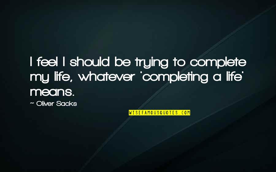 Completing My Life Quotes By Oliver Sacks: I feel I should be trying to complete