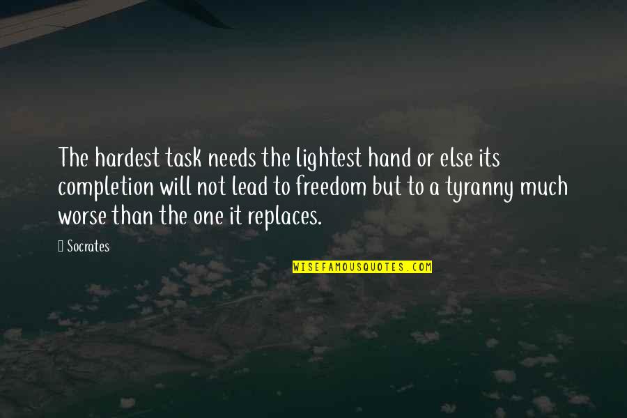 Completion Quotes By Socrates: The hardest task needs the lightest hand or