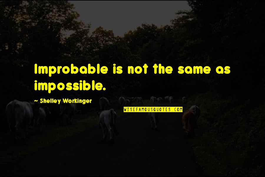 Complies Synonym Quotes By Shelley Workinger: Improbable is not the same as impossible.