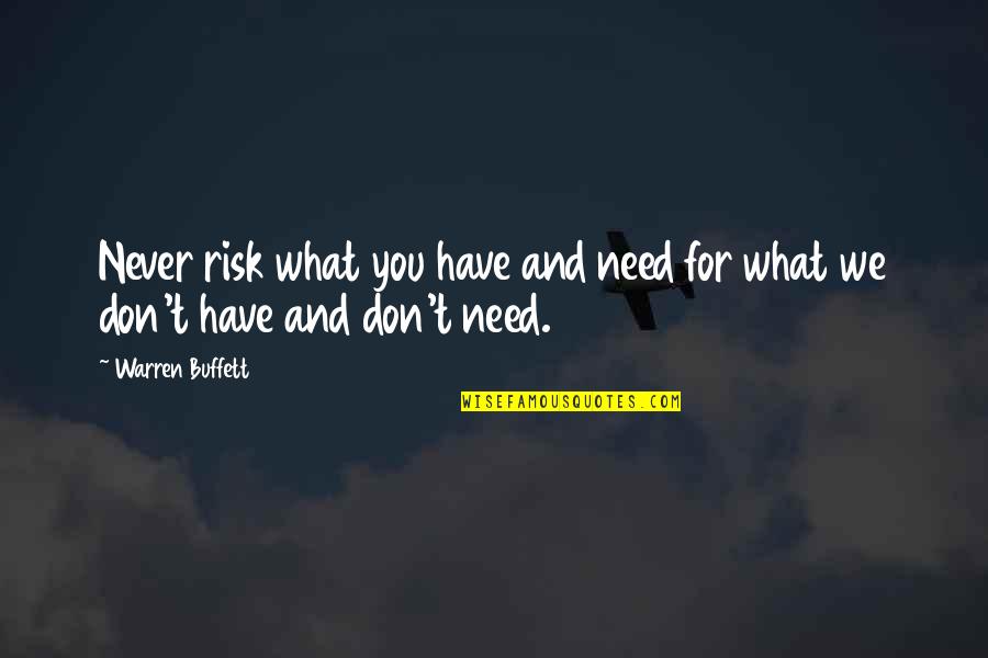 Complimenting Picture Quotes By Warren Buffett: Never risk what you have and need for
